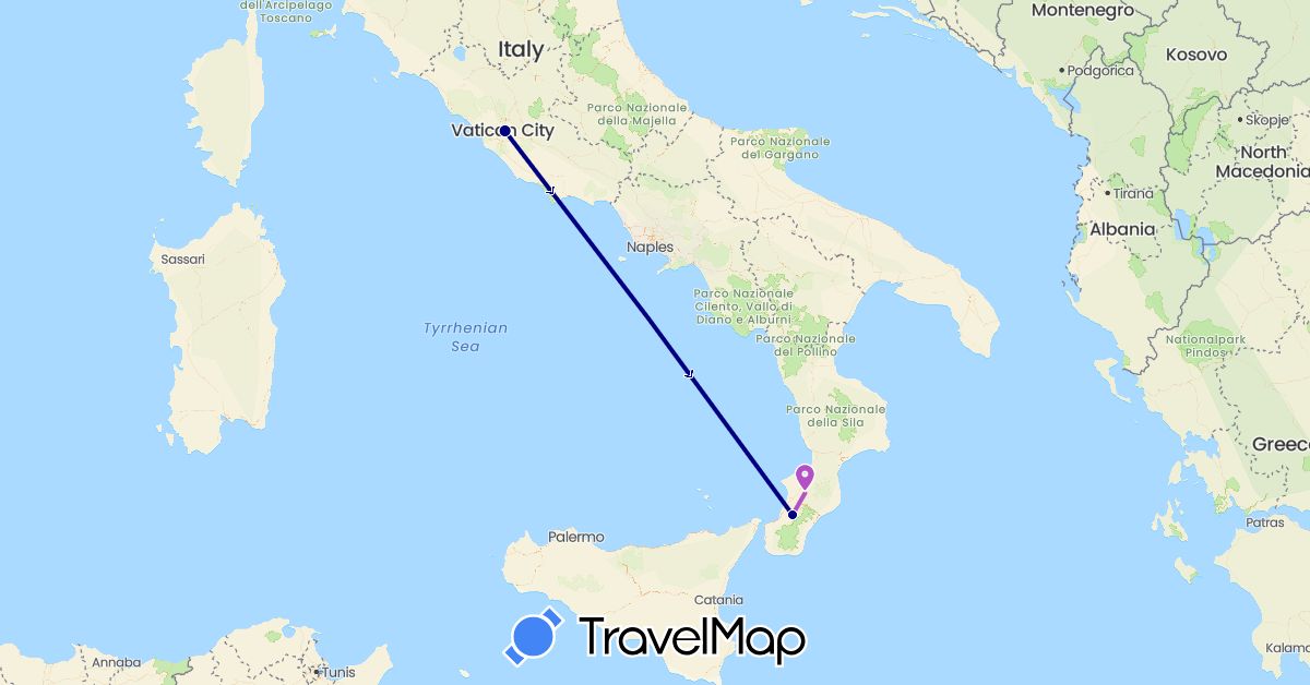 TravelMap itinerary: driving, train in Italy (Europe)